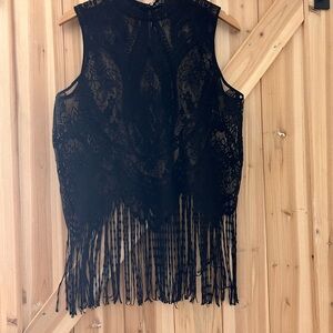 Black Lace Fringe Top